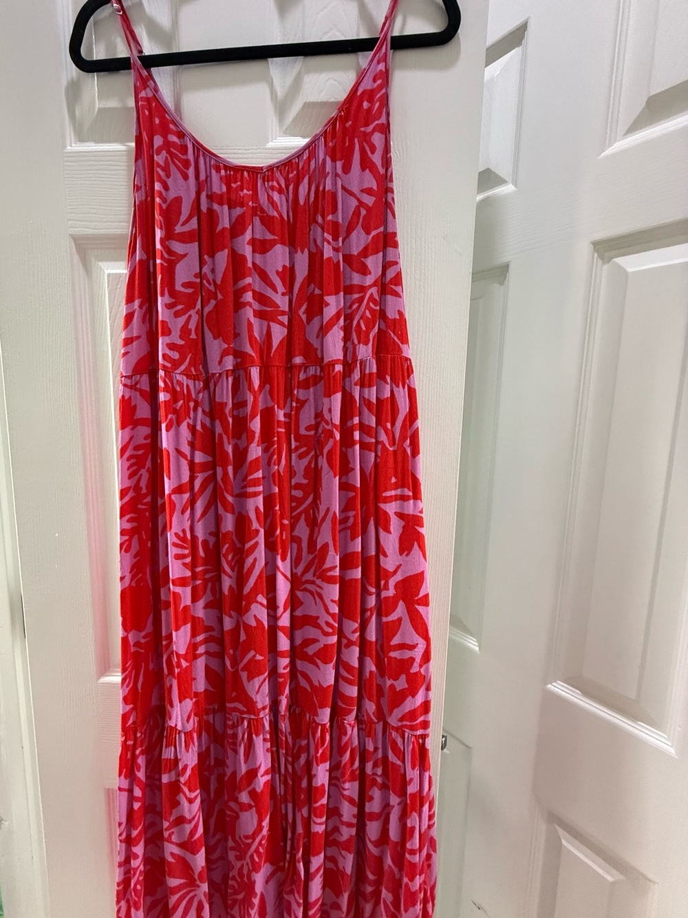 LOFT Red and Pink Floral Maxi Dress